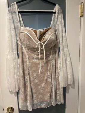 Fashion Nova Nude and White Lace Mini Dress